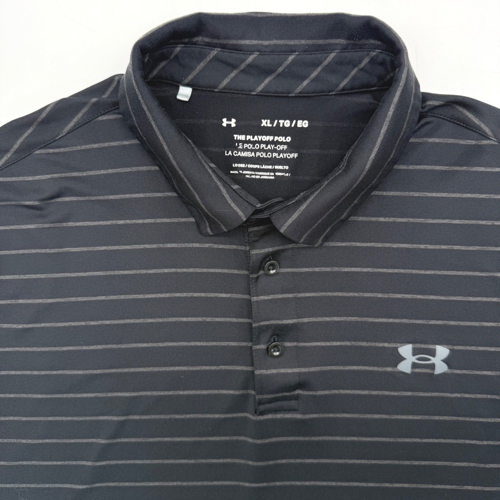 Under Armour Polo Men XL Black The Playoff Polo Striped Short Sleeve Golf Shirt